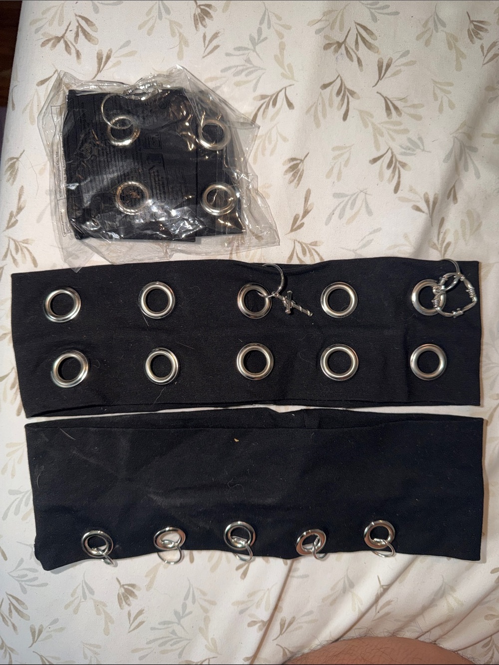 Black headband with silver hardware